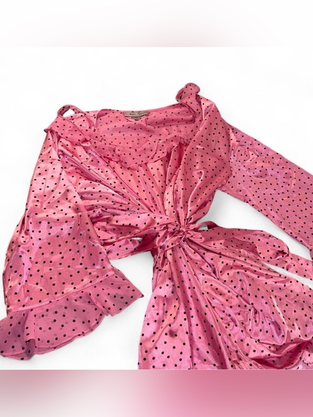 Y2K Pink Polka Dot Satin Slip & Robe Set ๐